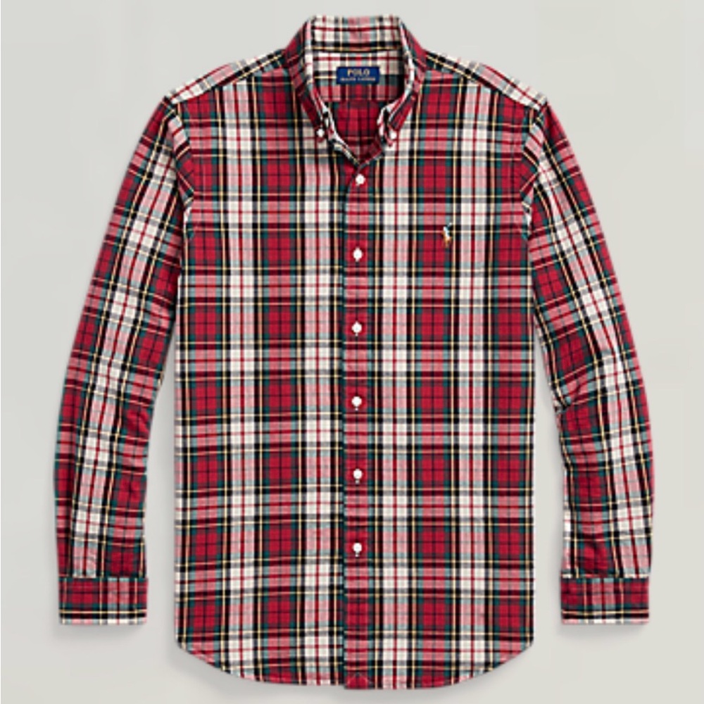 Ralph Lauren Classic Fit Plaid Oxford Button Down Shirt Red Green Men’s Small